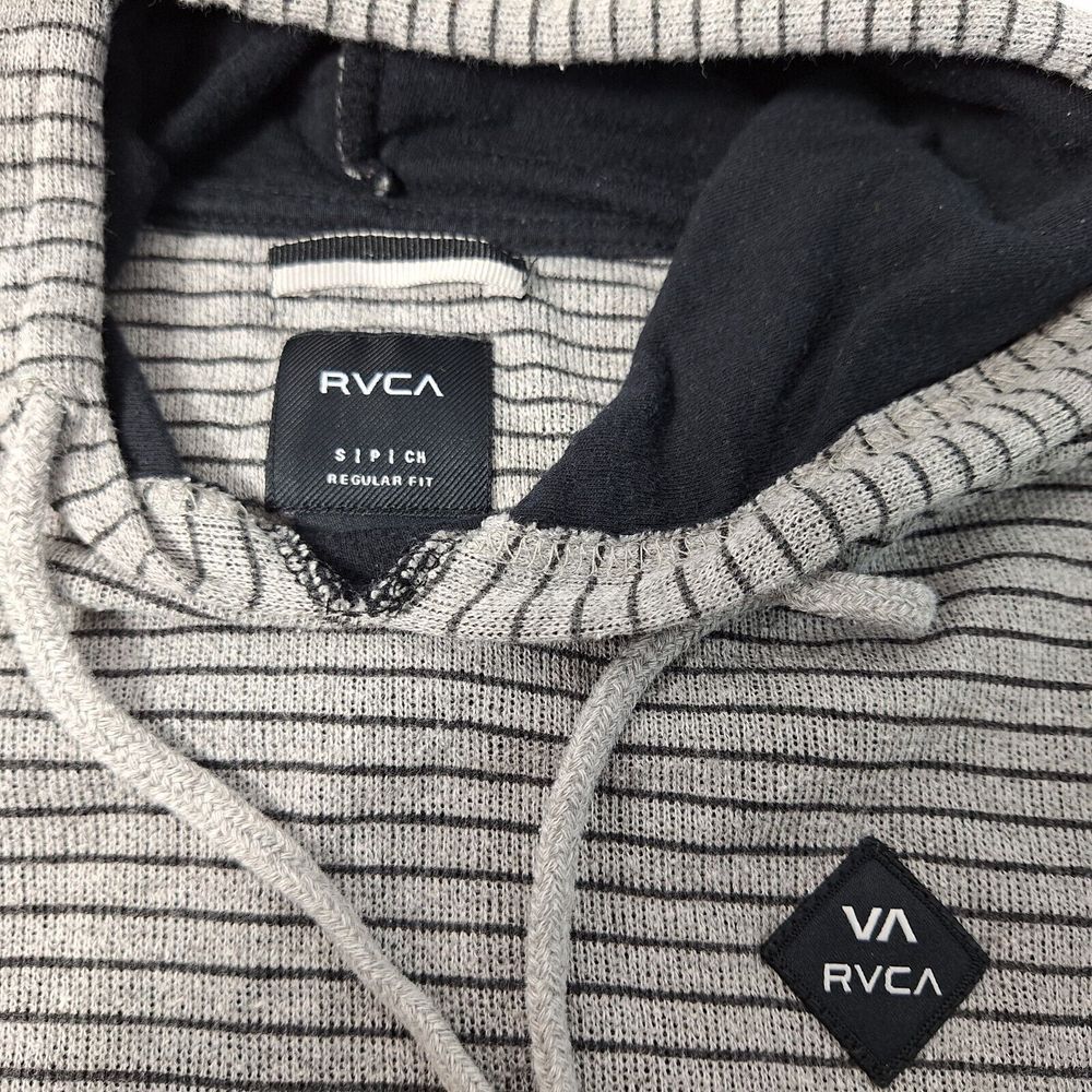RVCA Pullover Hooded Sweater Mens Sz  Grey Black Striped Long Sleeve Regular Fit